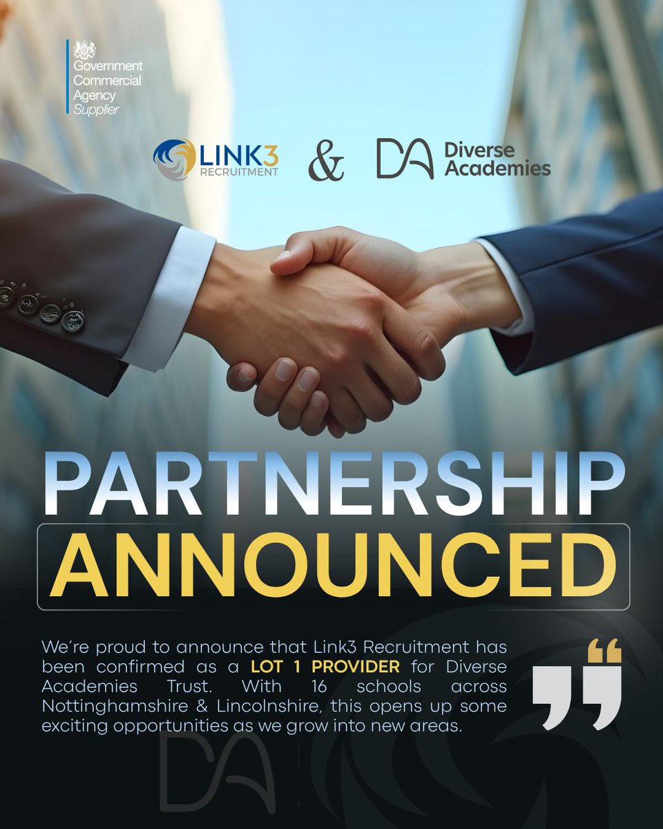Link3Rec's tweet photo. We’re delighted to announce our latest recruitment partnership as an approved Lot 1 provider for Diverse Academies Trust.

Building on the strong relationships we already have with many of the Trust’s schools, we look forward to strengthening those partnerships! https://t.co/8uudcdBbzF