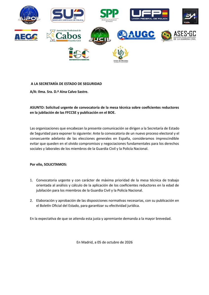JupolNacional's tweet photo. #Comunicado en #UnidadDeAcción

Solicitud urgente de convocatoria de la mesa técnica sobre coeficientes reductores en la jubilación de las FFCCSE y publicación en el BOE.

Por una #JubilaciónDignaYa para TODOS. https://t.co/jpqlvmM7Yb