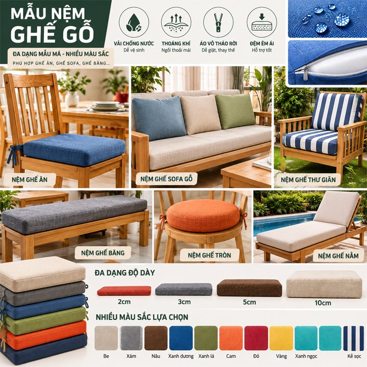 nemngoi's tweet photo. Mẫu Đệm Ghế Gỗ – Các Kiểu Đệm Lót Ghế Gỗ Theo Kiểu Ghế & Không Gian
Mẫu đệm ghế gỗ có thể lựa chọn theo hình dáng mặt ghế, kích thước, độ dày, màu vải và cách bố trí không gian. Từ đệm lót ghế gỗ đơn, ghế bàn ăn, ghế băng dài đến bộ bàn ghế gỗ phòng khách, mỗi kiểu ghế cần chọn mẫu đệm phù hợp để cân đối với khung ghế và thuận tiện khi sử dụng. Tham khảo các mẫu dưới đây để dễ xác định kiểu đệm ghế gỗ phù hợp trước khi đặt mua.

Mẫu đệm ghế gỗ theo kiểu dáng và vị trí sử dụng
📷📷📷📷📷📷📷📷📷📷📷📷📷📷📷📷📷📷📷📷📷📷
Mẫu đệm ghế gỗ đơn
Với ghế gỗ đơn, nên ưu tiên đệm vuông, chữ nhật hoặc bo góc theo đúng hình mặt ghế. Các kích thước thường gặp như 40×40cm, 45×45cm, 50×50cm hoặc kích thước riêng theo từng bộ ghế. Độ dày khoảng 3–7cm phù hợp với nhiều kiểu ghế ngồi thông dụng.
Mẫu đệm ghế gỗ phòng khách
Bộ ghế gỗ phòng khách thường kết hợp đệm ngồi và đệm tựa lưng. Có thể chọn đệm rời từng vị trí hoặc dạng băng dài tùy cấu tạo ghế. Với mặt ghế sâu, độ dày khoảng 5–10cm giúp tỷ lệ đệm cân đối hơn với khung gỗ.
Mẫu đệm ghế gỗ băng dài
Ghế băng có thể dùng một tấm đệm dài hoặc chia thành nhiều tấm rời. Các chiều dài 120cm, 150cm, 180cm, 200cm, 250cm trở lên cần đo trực tiếp mặt ghế trước khi chọn. Kiểu này phù hợp phòng khách, bàn ăn hoặc khu vực ghế gỗ dài.
Mẫu đệm ghế gỗ bàn ăn
Đệm ghế gỗ bàn ăn nên gọn theo mặt ghế để không làm thay đổi quá nhiều chiều cao ngồi. Độ dày khoảng 3–5cm thường dễ bố trí. Có thể chọn vỏ cotton, linen, canvas, bố, nhung hoặc nỉ tùy phong cách nội thất.
Chọn mẫu đệm ghế gỗ theo kích thước, ruột và vỏ đệm
Đo mặt ghế trước khi chọn mẫu
Không nên chỉ chọn đệm dựa trên hình ảnh. Hãy đo chiều ngang, chiều sâu, vị trí bo góc và phần tựa lưng. Với mặt ghế có hình dáng đặc biệt, việc đo từng cạnh giúp đệm sau khi đặt lên ghế cân đối hơn.
Chọn độ dày theo kiểu ghế
Ghế bàn ăn thường phù hợp khoảng 3–5cm; ghế phòng khách có thể chọn 5–7cm; các bộ sofa gỗ hoặc ghế có mặt ngồi thấp có thể tham khảo độ dày 7–10cm tùy chiều cao khung ghế.
Ruột và chất liệu bọc
Ruột đệm có thể tham khảo DR40 + FR, tùy chọn DR50 + FR hoặc các cấu tạo khác theo nhu cầu. Vỏ đệm có nhiều nhóm vải như cotton, linen, canvas, bố, nhung, nỉ hoặc da PU để phối với màu gỗ và nội thất.
Từ mẫu đệm ghế gỗ đến nhóm đệm ghế
Bài này tập trung vào các mẫu đệm dành cho ghế gỗ. Để xem sâu hơn về kích thước, độ dày, kiểu ghế và cách lựa chọn, tham khảo Nệm ghế gỗ. Với nhu cầu tìm hiểu toàn bộ ngành hàng, xem Pillar tổng Đệm ghế.
Mẫu đệm ghế gỗ nào phù hợp với bộ ghế đang sử dụng?
Không có một mẫu đệm ghế gỗ duy nhất phù hợp cho mọi bộ ghế. Ghế gỗ đơn có thể ưu tiên đệm rời gọn theo mặt ngồi; ghế băng dài cần cân nhắc giữa một tấm dài và nhiều tấm rời; còn bộ sofa gỗ phòng khách thường cần phối hợp cả đệm ngồi và tựa lưng. Ngoài kích thước, màu vải cũng ảnh hưởng rõ đến tổng th���: khung gỗ màu đậm có thể phối vải sáng hoặc trung tính, trong khi ghế gỗ sáng màu dễ kết hợp nhiều nhóm màu và hoa văn.
Khi tham khảo hình ảnh, nên xác định trước mục đích sử dụng, số lượng ghế, kích thước từng mặt ngồi và độ dày mong muốn. Nệm Ngồi® – https://t.co/J9qbpCDrul có nhiều lựa chọn đệm ghế gỗ, đệm lót ghế gỗ, đệm tựa lưng và đệm băng dài, hỗ trợ khách hàng chọn phương án phù hợp theo kiểu ghế. Có giá sỉ và lẻ, ưu đãi theo số lượng, báo giá nhanh và giao hàng toàn quốc.
Video tham khảo đệm ghế gỗ
Bạn đang cần chọn mẫu đệm cho bộ ghế gỗ?
Gửi hình ghế, số lượng và kích thước mặt ngồi để được tư vấn mẫu đệm ghế gỗ, độ dày, ruột đệm và chất liệu vỏ phù hợp.
Nệm Ngồi® – https://t.co/J9qbpCDrul
Giá sỉ & lẻ • Chiết khấu số lượng • Báo giá nhanh • Giao hàng toàn quốc

https://t.co/GV302sLXNS