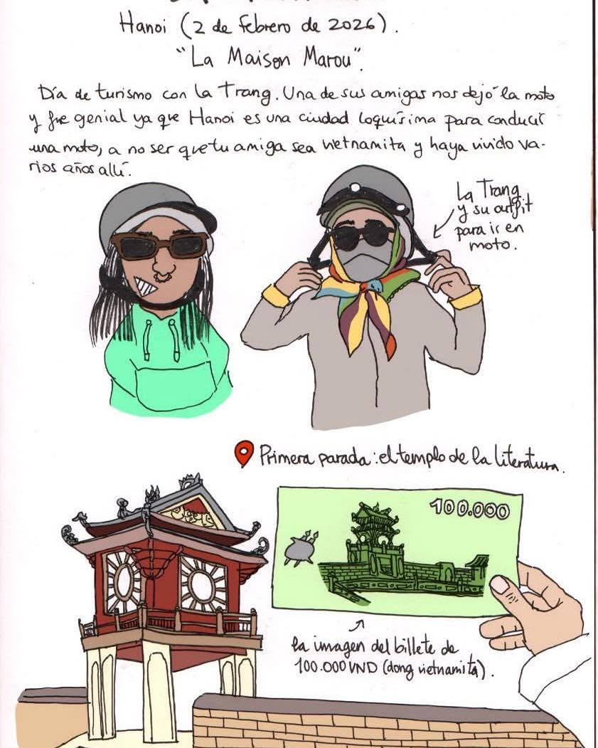 yusetz's tweet photo. Memories of Volunteers: Ana Diaz, founder of Cafe Con Leche, shared her 2025 journey at Ha Giang Uphill Coffee Farmstay in a beautiful Spanish book. Thank you for preserving our memories through your art and portraits. https://t.co/DeH10s06io