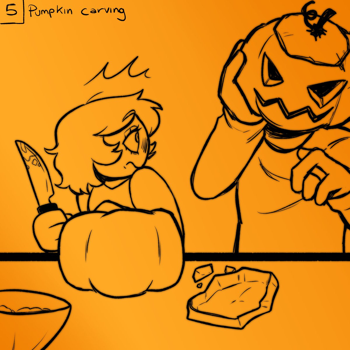_DarlingWife_'s tweet photo. #yourstober2026 DAY 5!!! Didn't know what to draw lol

She got a little scared, Peter what are you doing, you know she's a jumpy one🤭

#yourboyfriendgame #YOURSTOBER2026 #drawing #pumpkincraving https://t.co/5HT8HRzzU1