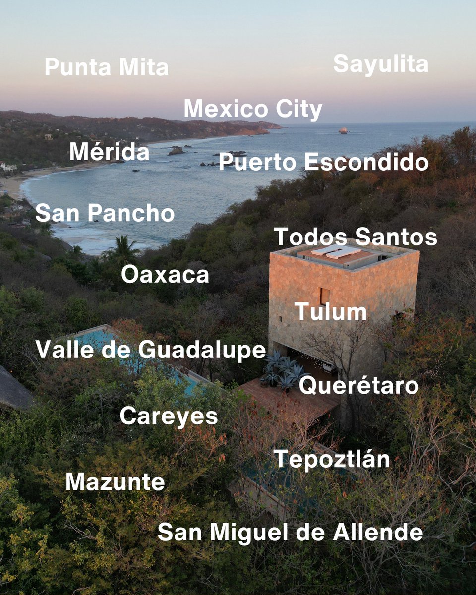 DumanMlt87's tweet photo. Mexico’s most compelling stays go far beyond the coast. Casita’s 500+ design-forward homes include hillside concrete retreats, restored haciendas, beach villas, and architectural landmarks across Oaxaca, Mérida, Careyes, Valle de Guadalupe, and more. https://t.co/L71p7CDZPs