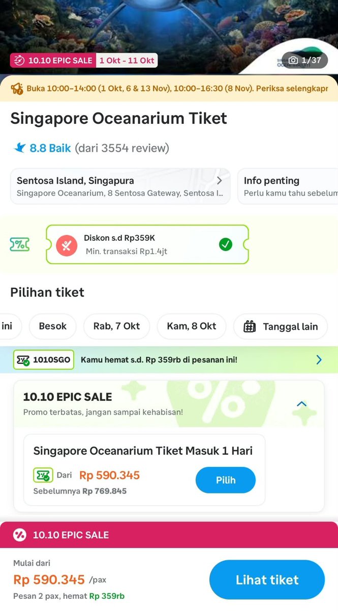qoriroiko's tweet photo. cocok banget sih ngedate di Singapore Oceanarium, apalagi klo tiket masuknya lg miring gini di Traveloka 10.10 EPIC Sale, cuma 590rb cuyy!! https://t.co/7zxxHfGsNE