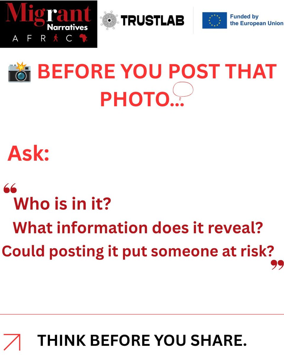 MnarrativesA's tweet photo. A powerful photo can inspire thousands.
But protecting someone's privacy should never be the price of the shot .
📸 Respect.Consent.Dignity.
#DataPrivacy #PrivacyMatters #TrustLabProject #DigitalSecurity #MigrantNarrativesAfrica https://t.co/XqQ71H5TK7