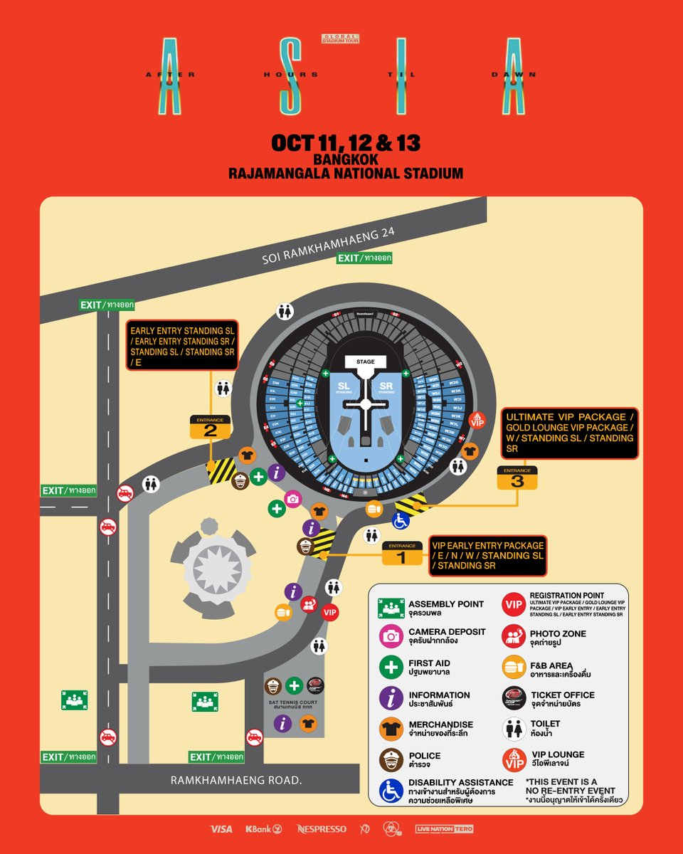 livenationth's tweet photo. (1/5) ประกาศสำคัญ: ผังหน้างาน เวลาเปิดการแสดง การรับบัตรกระดาษ มาตรการตรวจแพ็กเกจวีไอพี สแกนคิวอาร์โค้ดรับบัตร ที่บูธไทยทิคเก็ตเมเจอร์บริเวณหน้างาน การเดินทางมาชมการแสดง และข้อมูลอื่น ๆ ของคอนเสิร์ต The Weeknd After Hours Til Dawn Tour 
 📅 วันที่ 11 - 13 ต.ค. 2569 ที่ ราชมังคลากีฬาสถาน
รายละเอียดเพิ่มเติมคลิก https://t.co/oju5vqNQ1h 

*กำหนดการและเวลาอาจเปลี่ยนแปลงได้โดยไม่ต้องแจ้งให้ทราบล่วงหน้า เพื่อความคล่องตัว กรุณาศึกษาแผนผังบริเวณงาน จุดจอดรถส่วนตัว จุดรับ-ส่ง กฎข้อบังคับและสิ่งของต้องห้ามล่วงหน้า ขอขอบคุณทุกท่านสำหรับความร่วมมือ

‼️หมายเหตุ: 1. แนะนำให้พก ร่มพับขนาดเล็ก หมวกแก๊ป และชุดกันฝน เข้าชมการแสดง / 2. สำหรับวีไอพีขอสงวนสิทธิ์ไม่คืนเงินหรือแลกเปลี่ยนใด ๆ ทุกกรณีหากท่านทำบัตรเข้าชมการแสดงหายหรือไม่มาแสดงตัวเพื่อรับสิทธิประโยชน์ของวีไอพีก่อนเวลาเริ่มกิจกรรม / 3. ขอสงวนสิทธิ์ในการเปลี่ยนแปลงแก้ไขโดยไม่จำเป็นต้องแจ้งให้ทราบล่วงหน้า

Important Announcement: Floor plan, event schedule, paper ticket redemption, VIP package policy, transportation guideline and other information for The Weeknd After Hours Til Dawn Tour 
📅 October 11 – 12, 2026 | Rajamangala National Stadium
More info: https://t.co/oju5vqNQ1h 

*The schedule and event details are subject to change without prior notice. To ensure a smooth experience, please review the floor plan, event regulations and prohibited items in advance. Thank you for your kind cooperation!

‼️Note: 1. We recommend bringing a small foldable umbrella, a cap, and rain gear to the show. / 2. For VIP ticket holders, no refunds or exchanges will be permitted under any circumstances if the ticket is lost or if the ticket holder fails to check in and claim their VIP benefits before the activity begins. / 3.The promoter reserves the right to make changes or amendments without prior notice.

#TheWeeknd
#CREEPYNUTS
#AfterHoursTilDawnTour
#AfterHoursTilDawnTourBKK
#LiveNationTero