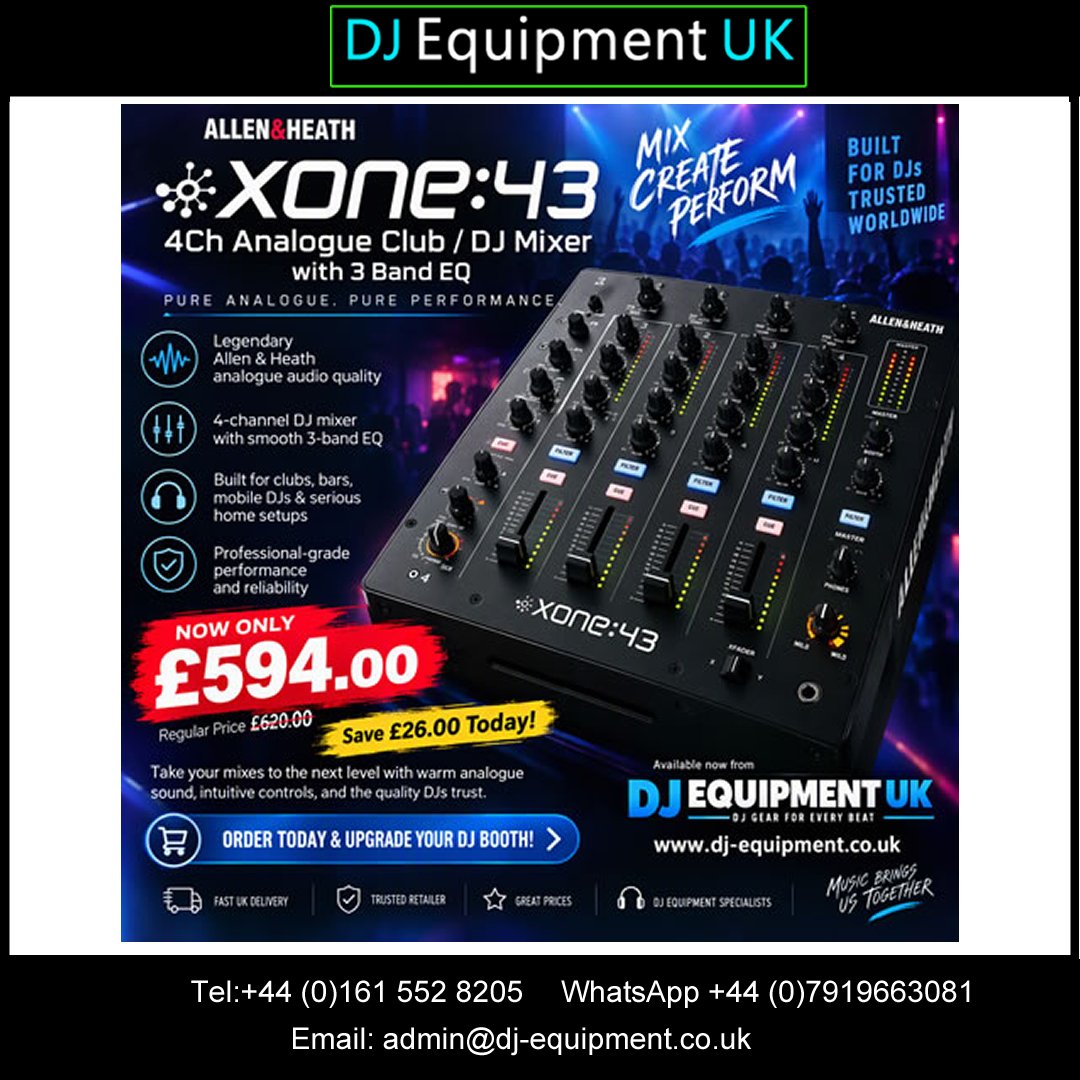 DJEquipuk's tweet photo. #DJMixer #DJMixing #DJLife #DJGear #DJEquipment #ClubMixer #ProDJ #DJSetup #DJBooth #DJEquipmentUK #allenandheathmixer #AllenHeathDJ
#allenheathxone
£594.00  https://t.co/hPZttnoPGm
Whatsapp +44 (0)7919 663081 https://t.co/v3qT2Gwvwh