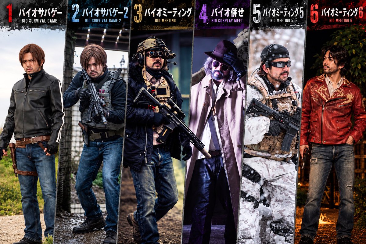 RioOkisaba's tweet photo. 気づけば、6回。

バイオサバゲーから始まって、
バイオミーティング6まで。
4の時は撮影に徹してコスしてないので代用

毎回違うキャラ、違う装備、違う思い出。

#バイオミーティング https://t.co/508PPbg9OV
