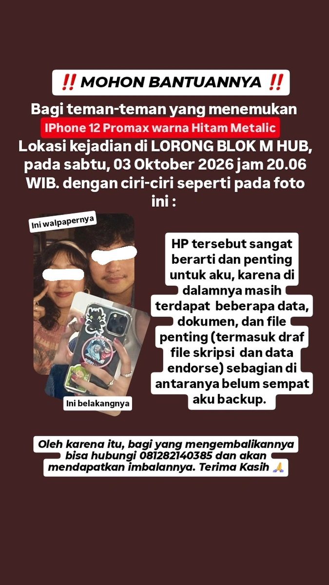 naeechannn's tweet photo. INFO IPHONE HILANGG SEKITAR LORONG BLOK M HUB ‼️‼️

Bgi yg menemukan  mendapat imbalan.. 
Kronologi singkat : 
Ip 12 promax hitam metalic ini dicuri di dlm tas sy disaat lg desak'an di lorong blok m hub. Pada hr minggu, lokasi HP udh di bandara ttp status offline lg.

#fyp
#viral https://t.co/FYoVnv4ed8
