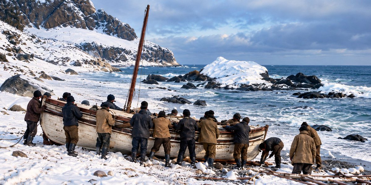 CaptPSPkx's tweet photo. 24 April 1916 — Elephant Island.
Shackleton and five men set sail in the tiny James Caird on an 800-mile voyage across the Southern Ocean to save the men they had left behind. https://t.co/OJuaMGnVFh