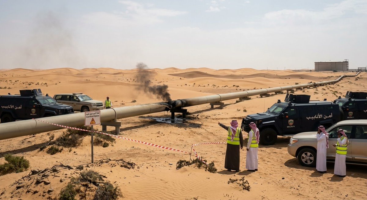 DiamondNews001's tweet photo. 🇸🇦 This is becoming a serious pattern.

Saudi Arabia’s East-West oil pipeline was reportedly hit again, with oil flows halted after a fresh attack.

The pipeline had only recently resumed operations after the previous attack.

If confirmed, that puts a critical part of Saudi Arabia’s oil export network under renewed pressure.