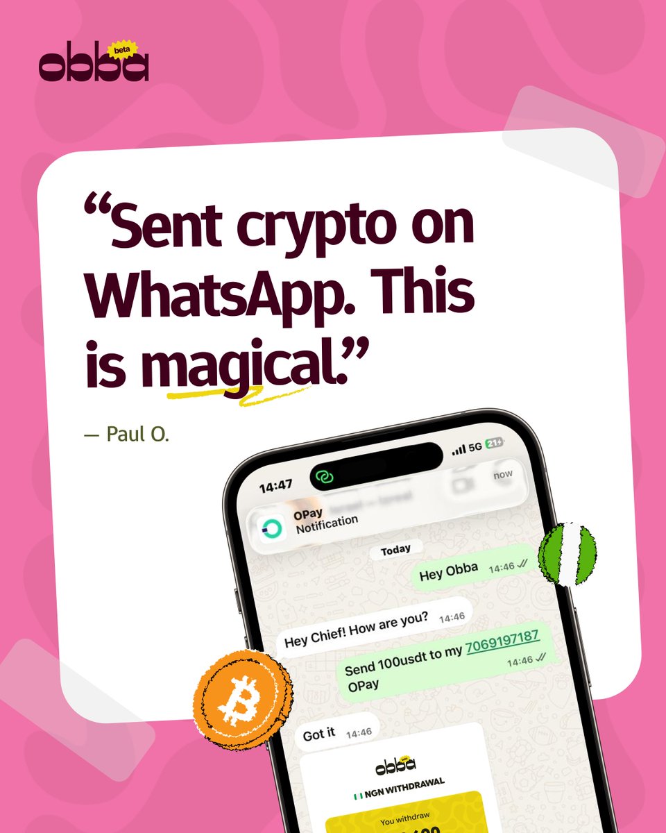 useobba's tweet photo. hehe... you haven’t seen anything yet. 🪄

#Obba #CryptoPayments #WhatsApp #Africa https://t.co/0CNY9zhRHq