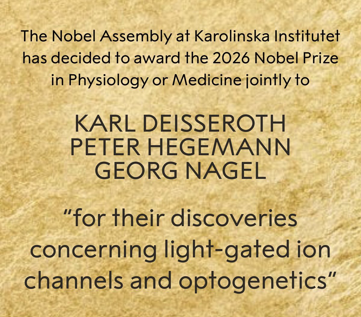 LluisMontoliu's tweet photo. Premio Nobel en Fisiología y Medicina a los descubridores de la #optogenética que permite modificar la actividad de canales iónicos con la luz, lo que permite activar o desactivar a voluntad neuronas del cerebro. 
Karl Deisseroth
Peter Hegemann
Georg Nagel
https://t.co/cUIySDHfK3 https://t.co/HToIZxN193