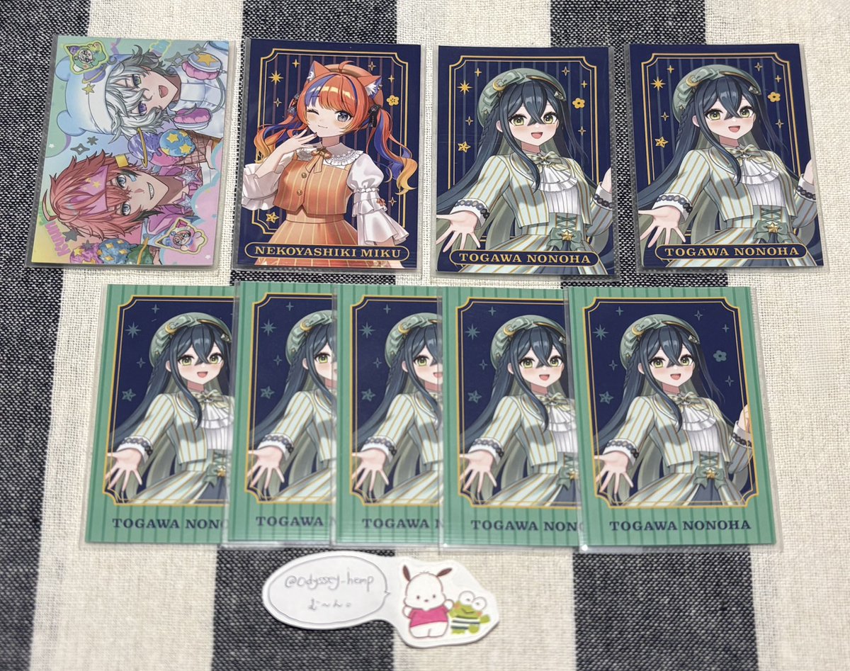 Odyssey_hemp's tweet photo. 【交換譲渡】にじさんじ ノスタルジアコレクション ランダムコレクションカード メタカ ボイスビジュアルカード

〔譲〕画像①②

〔求〕画像③④ or 定価＋送料

✾赤★：当方から４点まで提供◎
✾緑★：当方から３点まで提供◎
✾その他：当方から２点まで提供◎

よろしくお願い致します🙇‍♂️ https://t.co/h6hA2u3CrB