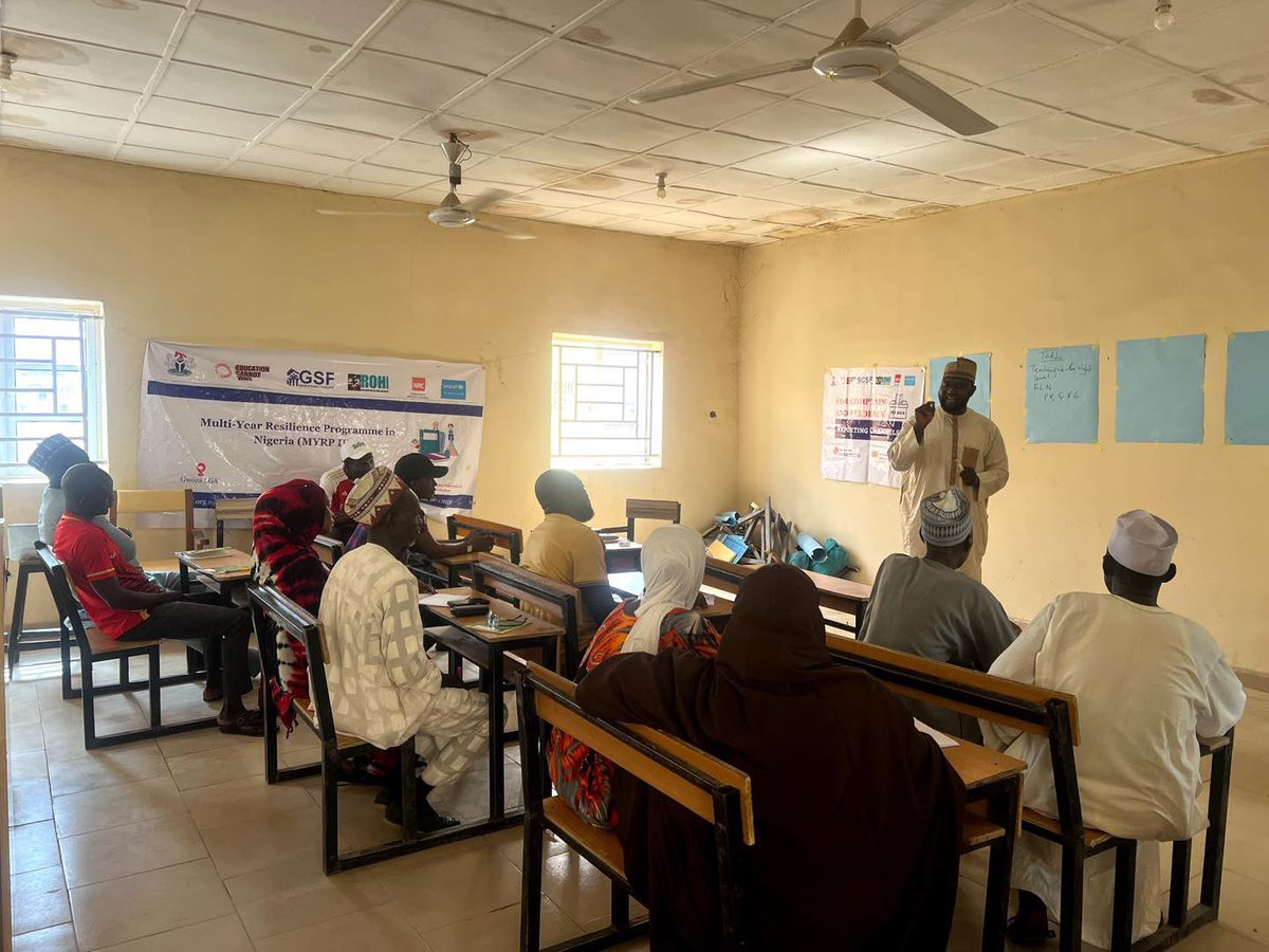 GSF_Nigeria's tweet photo. Teachers are at the heart of every learning journey. In crisis-affected communities, they help children stay engaged, rebuild confidence and continue learning.
Through @NRC_Norway #MYRP project, GSF trained formal & non-formal teachers in Gwoza, Borno
#EducationCannotWait #ECW https://t.co/3aUAM1rFc2