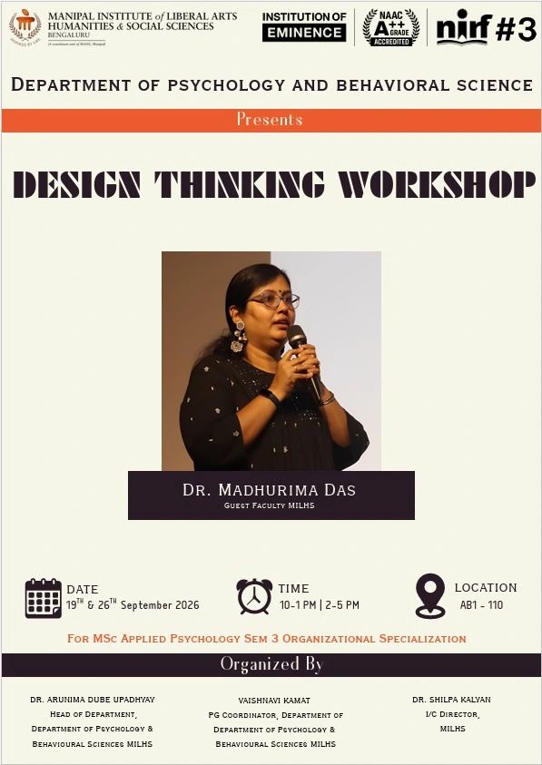 dlhs_mahe's tweet photo. Innovation begins with seeing everyday problems differently.
The Department of Psychology and Behavioral Sciences, organised an interactive “𝗗𝗲𝘀𝗶𝗴𝗻 𝗧𝗵𝗶𝗻𝗸𝗶𝗻𝗴 𝗪𝗼𝗿𝗸𝘀𝗵𝗼𝗽” led by Madhurima Das, PhD, on 26 September 2026
#MILHS #Psychology #DesignThinking https://t.co/pdOeTAenhi