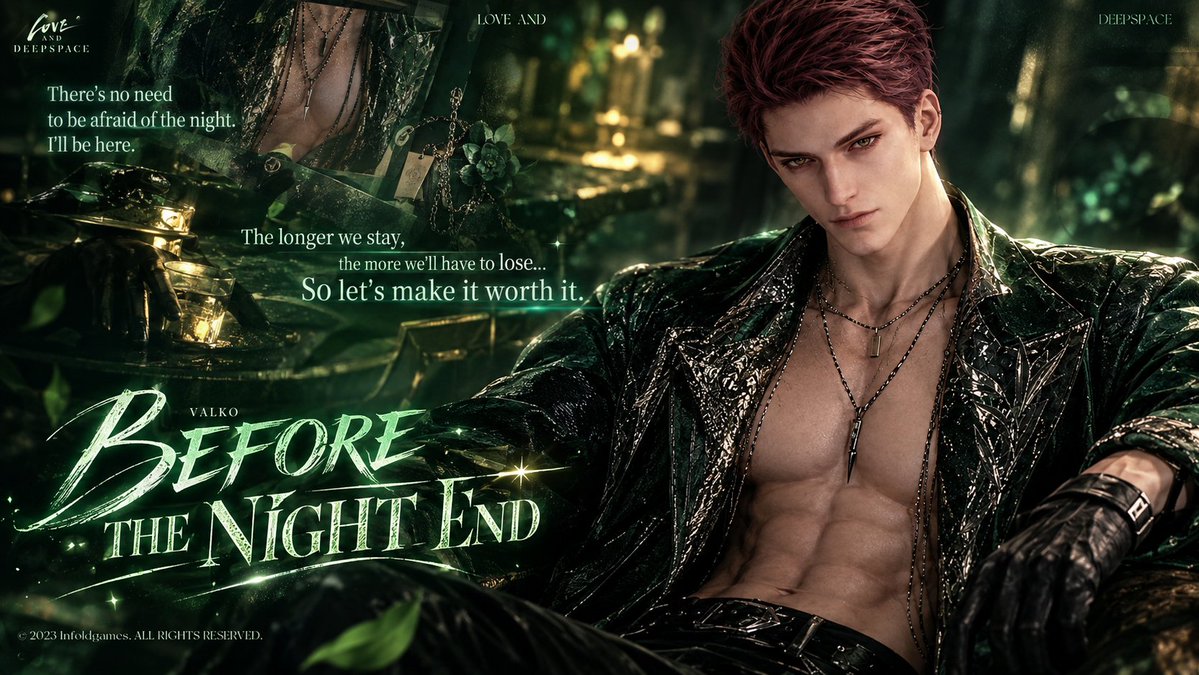 LYVANEA's tweet photo. Imagine scrolling through Twitter and seeing this official drop... 😭💚 
This is what we deserve, @Love_Deepspace, @InfoldGames_. Give us Valko! 🐺

#BringBackValko #ValkoIsLoved #NoValkoNoInfold #LoveandDeepspece https://t.co/3FDJblKcPn