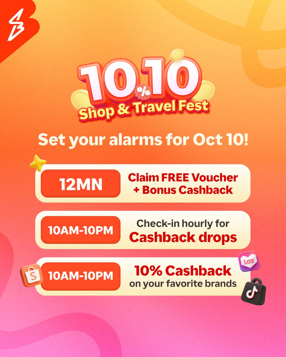 gugiecart's tweet photo. ₱500 CASHBACK GIVEAWAY!!! 💸

10.10 shopback deals are here! 🧡

just retweet this post and tag a friend below to join! 10 lucky winners will win ₱500 cashback each 🎉

will draw winners on 10.10 ⭐️