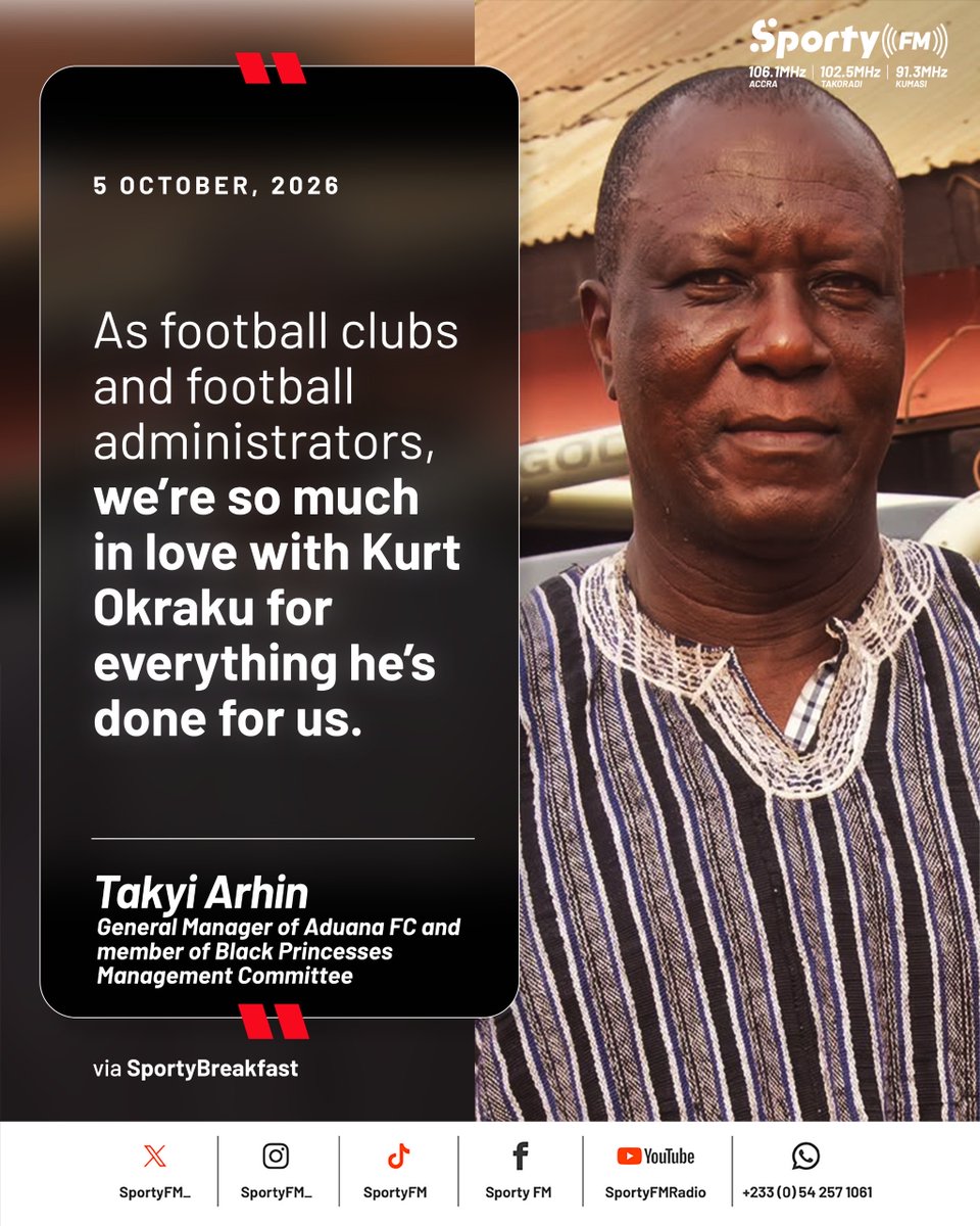 SportyFM_'s tweet photo. 🇬🇭 ⚽️ Aduana FC General Manager Takyi Arhin says football people love Kurt Okraku for everything he does for them!

#SportyFM https://t.co/zkkQPx0nkc