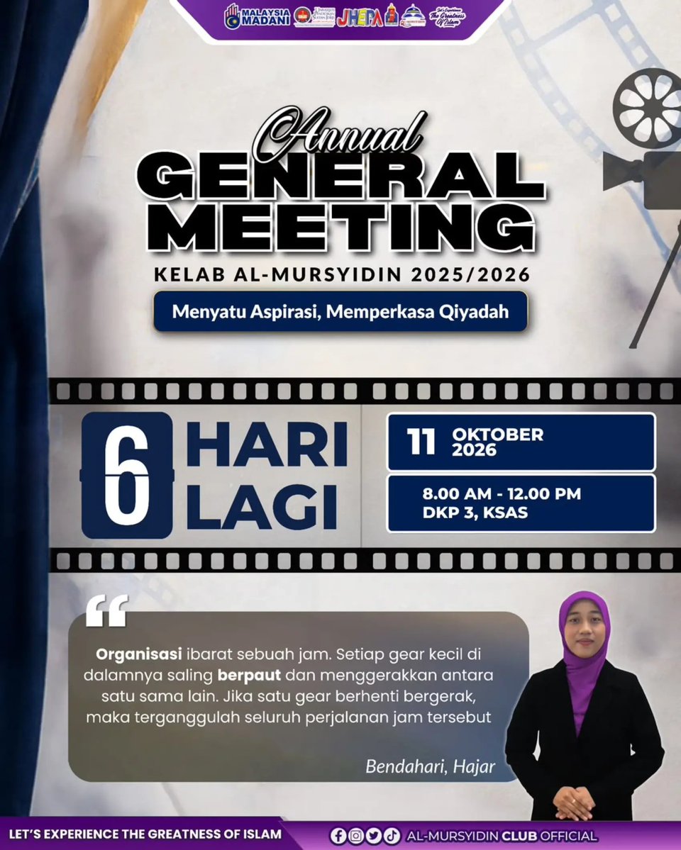 almursyidinclub's tweet photo. 📍 6 HARI LAGI📍

🪻 ROAD TO ANNUAL GENERAL MEETING AL-MURSYIDIN CLUB 2025/2026🪻

#AGMAMC25/26
#AMCPower³
#12TahunAMCUPSI
#Let’sExperienceTheGreatnessOfIslam https://t.co/8QPMDo9LPe