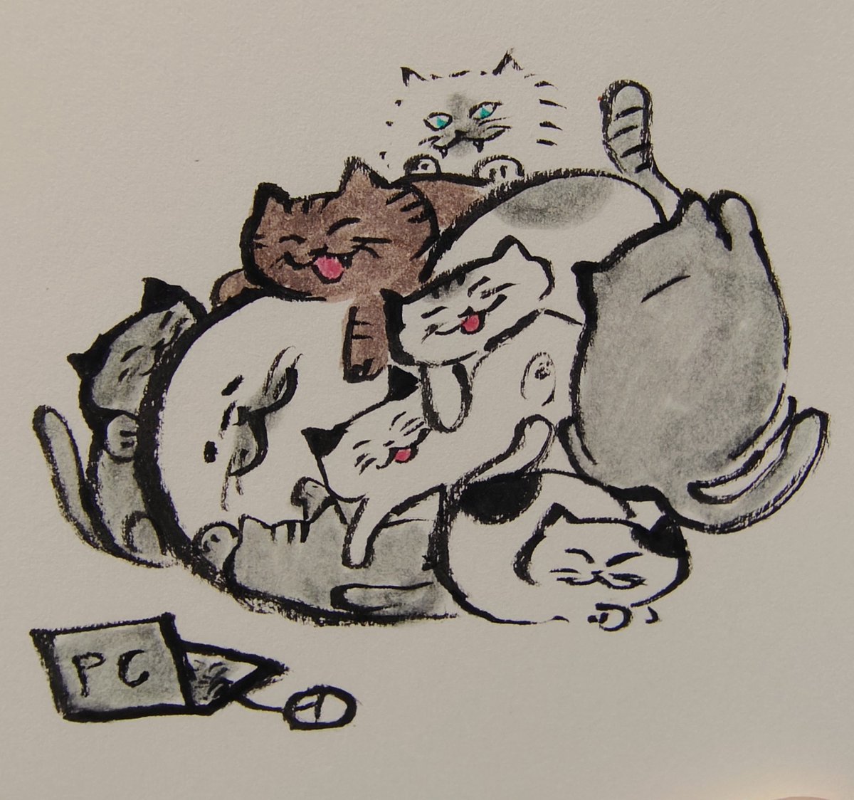 jissunboshi96's tweet photo. ネコに仕事の邪魔をされるアザラシを描きました。 https://t.co/JCFHmlkUqP