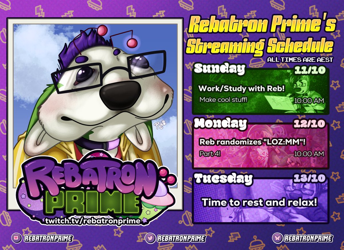 RebatronPrime's tweet photo. Evenin' Cryptids! Here's the schedule for next weekend- Just a reminder that I may be unavailable Monday  because of day job!  See you next week! https://t.co/tiNQeM9VvV