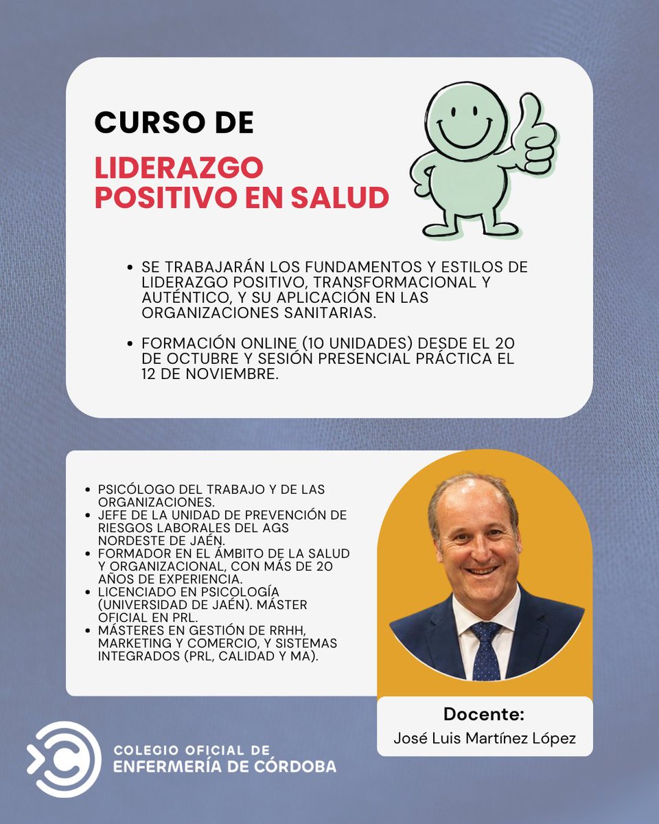 COECordoba's tweet photo. 📢➕ ¿Eres enfermera y quieres conocer los fundamentos y estilos de liderazgo positivo que te ayuden a transformar tu organización sanitaria? Pues inscríbete hasta el 15 de octubre en este nuevo curso gratuito semipresencial del @COECordoba. Más info: https://t.co/iTEQILZJsW https://t.co/ynZBkaXmKX