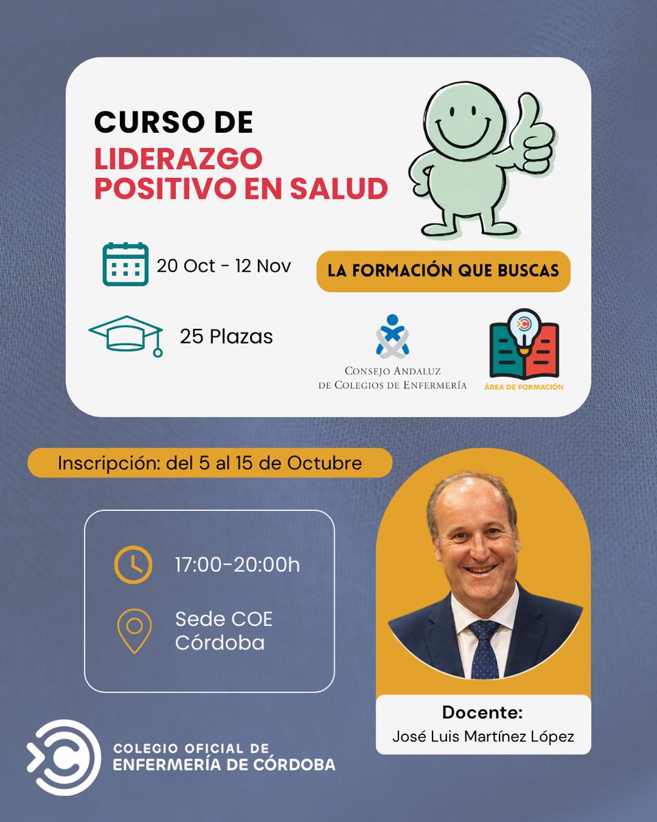 COECordoba's tweet photo. 📢➕ ¿Eres enfermera y quieres conocer los fundamentos y estilos de liderazgo positivo que te ayuden a transformar tu organización sanitaria? Pues inscríbete hasta el 15 de octubre en este nuevo curso gratuito semipresencial del @COECordoba. Más info: https://t.co/iTEQILZJsW https://t.co/ynZBkaXmKX