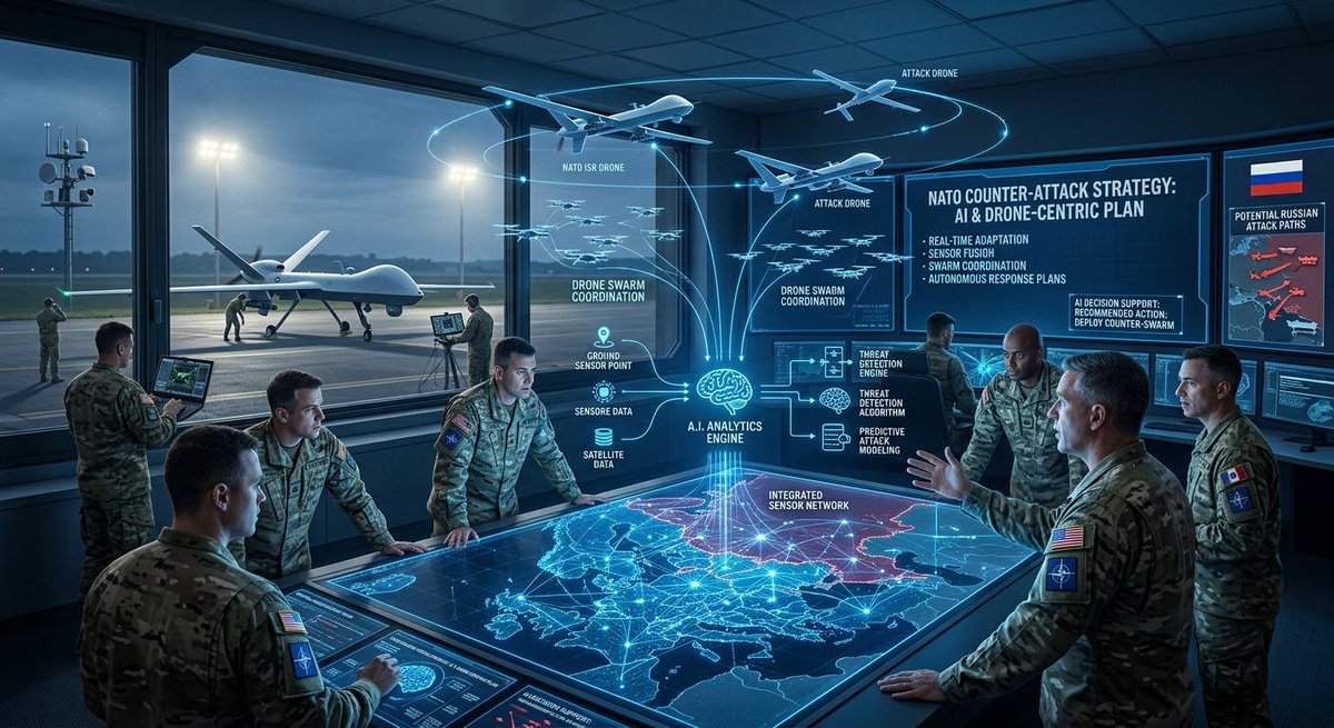 DiamondNews001's tweet photo. 🇷🇺 NATO is clearly preparing for a very different kind of war.

The alliance is reportedly working on a plan to counter a potential Russian attack using drones, AI and a network of sensors.

What stands out to me is how quickly AI and drones are becoming central to military planning.