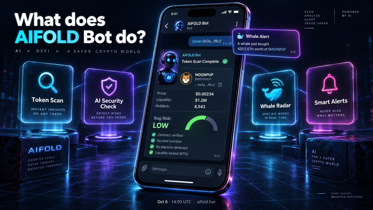 100xGemssss's tweet photo. AI meets crypto with $AIF. 🤖

@AIFOLDAI is building an AI-powered assistant on Telegram that lets you manage and understand your crypto portfolio through simple chat — all tied into the $AIF ecosystem.

Fair launch is almost here 👇

🚀 Oct 6 · 14:00 UTC
🎁 30M $AIF community airdrop
💎 Holder-based tier access
⛓️ Robinhood Chain

No presale, no team allocation games — just a fair launch.

🌐 https://t.co/uNWSgK6yyZ