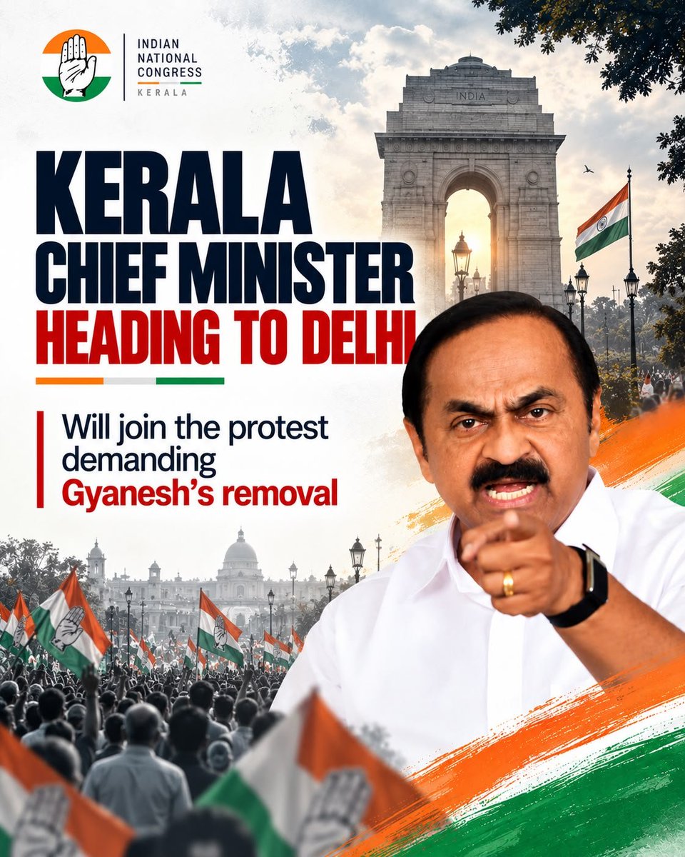 INCKerala's tweet photo. Keralam chief minister @vdsatheesan will be in the forefront of the opposition's fight for saving democracy in the country. He will join LoP @RahulGandhi and other senior leaders and patriotic citizens from across the country in the protest in Delhi. https://t.co/JuY0tpreAH