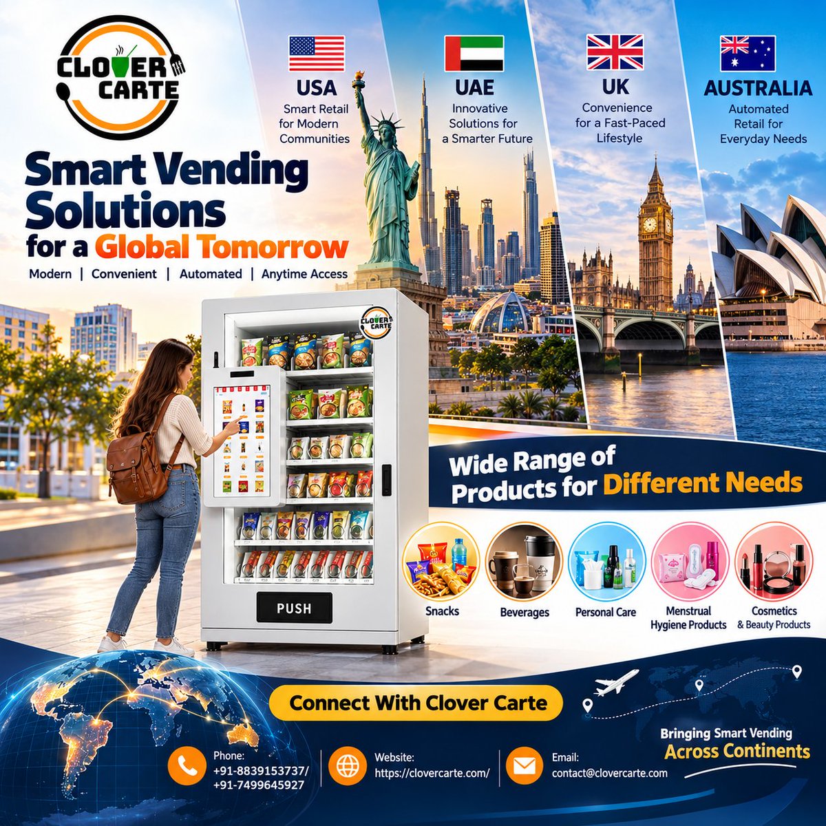 clovercarte's tweet photo. Smart Vending. Global Reach. 🚀
#CloverCarte #SmartVending #VendingMachine #SmartVendingSolutions #VendingMachineManufacturer #AutomatedRetail #RetailAutomation #USA #UAE #UK #Australia #GlobalVending #SmartRetail #AutomatedRetailSolutions #VendingBusiness #BusinessAutomation https://t.co/Ks7IGw0tJ4