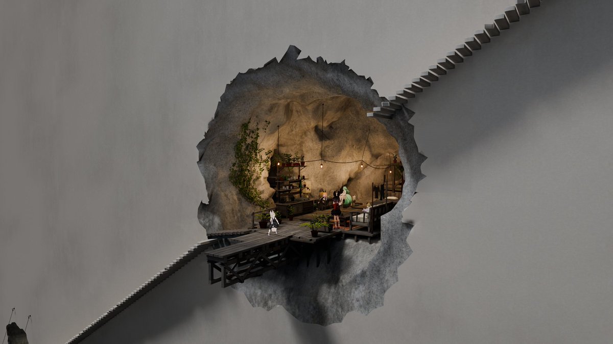 BigVinegar's tweet photo. 最近のワールド巡り
🌐The Wall Hideout
By Qyuming
壁に掘られた穴の中のチルワ。快適に過ごせるグッズが揃っているが、そもそもこの巨大な壁は何なのだろう？おや？下の方にもう一つ怪しい穴があるぞ？
#VRChat #VRChat_World紹介 https://t.co/1Y8FVGwU4l
