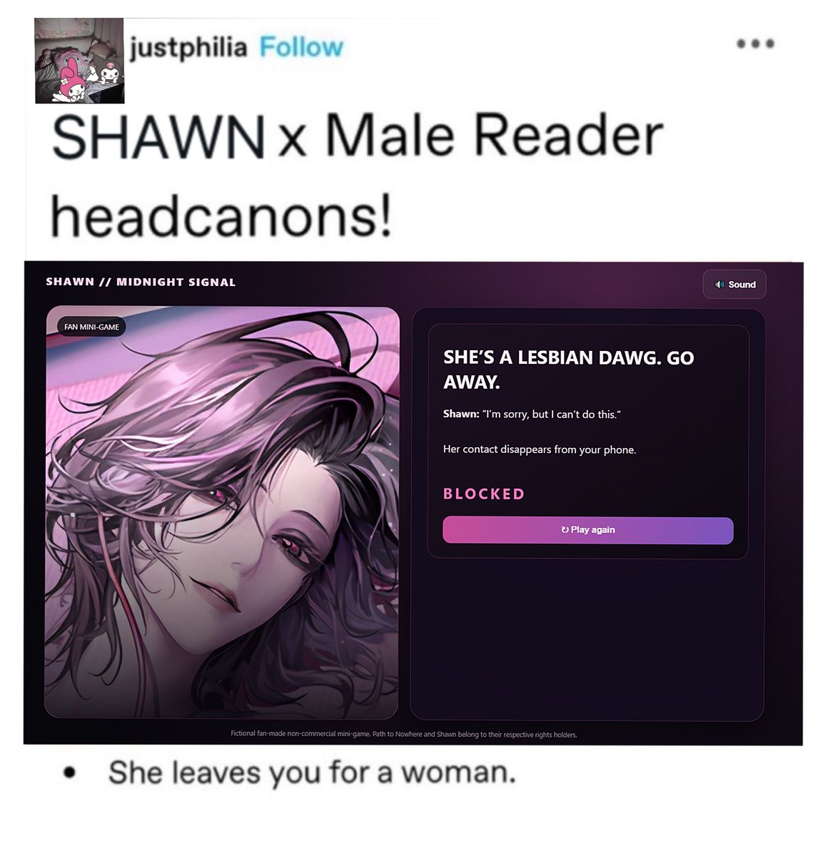 shawbian's tweet photo. important hc of shawn path to nowhere https://t.co/Dh50zyn6if