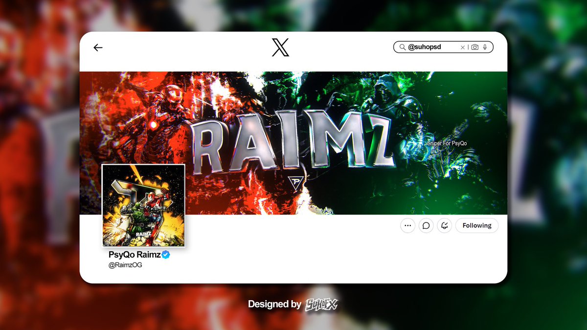SuhoPsd's tweet photo. Revamp for @RaimzOG 🎨
Made on stream last night, make sure you tune in to the streams sometimes I’ll do designs for chat 👀
https://t.co/WdBYBR4uAB https://t.co/qfjRbQvOUX