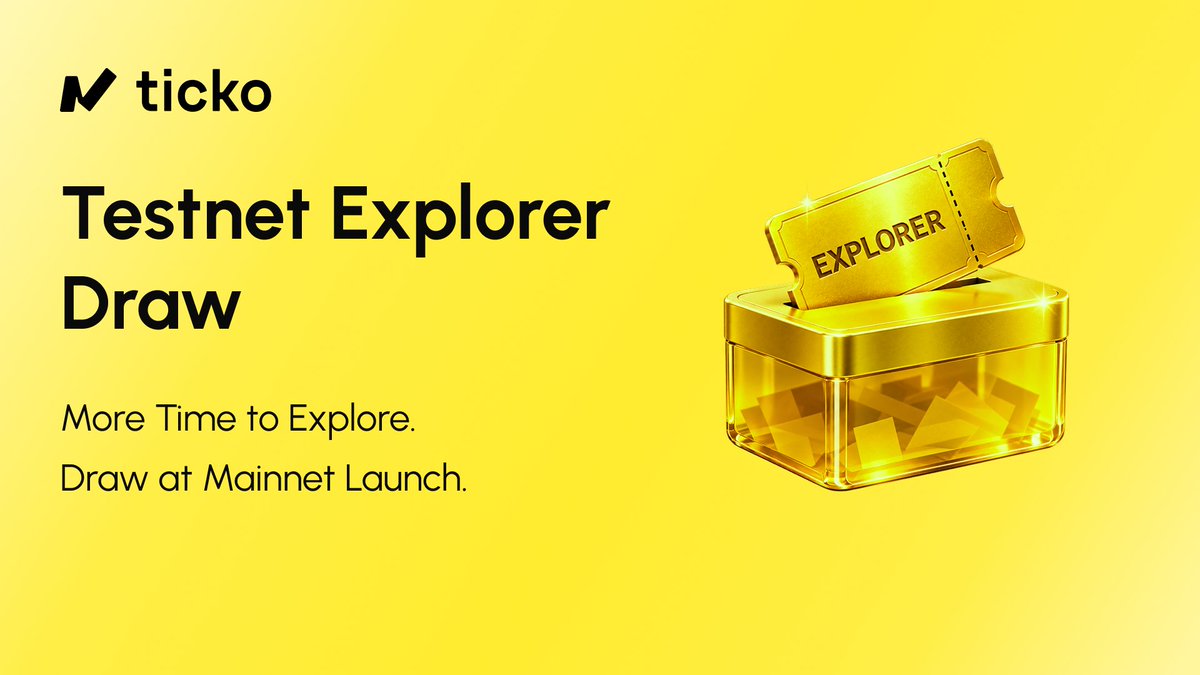 tickoxyz's tweet photo. Ticko Testnet Campaign Update

We're postponing the Testnet Explorer Draw until mainnet launch after hearing your requests for more time to participate.

Thanks to everyone who explored the testnet and shared valuable feedback. Stay tuned for mainnet! https://t.co/cZ5eD7Pfl1