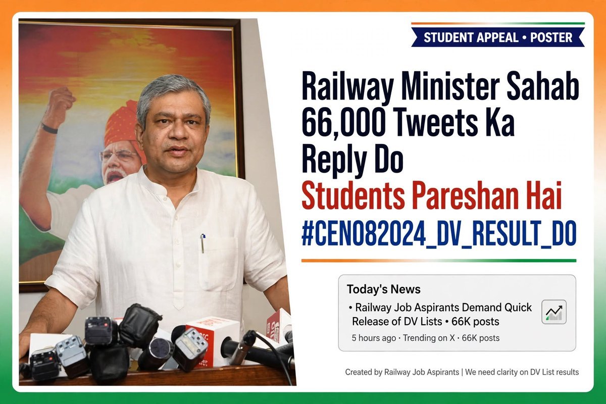 AmarSinghAS_'s tweet photo. चेयरमैन महोदय,
रेलवे ग्रुप डी CEN 08/2024 की PET समाप्त हुए काफी दिन हो गए 
छात्र अपने अंतिम चयन को लेकर काफी परेशान है
अतः आपसे निवेदन है DV Result शीघ्र जारी करे।
धन्यवाद 
@ashwinivaishnaw
@railMinIndia
@PMOIndia
@drmprayagrajnc
@CPRONCR 
@amanishshukla

#CEN082024_DV_RESULT_DO https://t.co/MqaVRQ7JNu