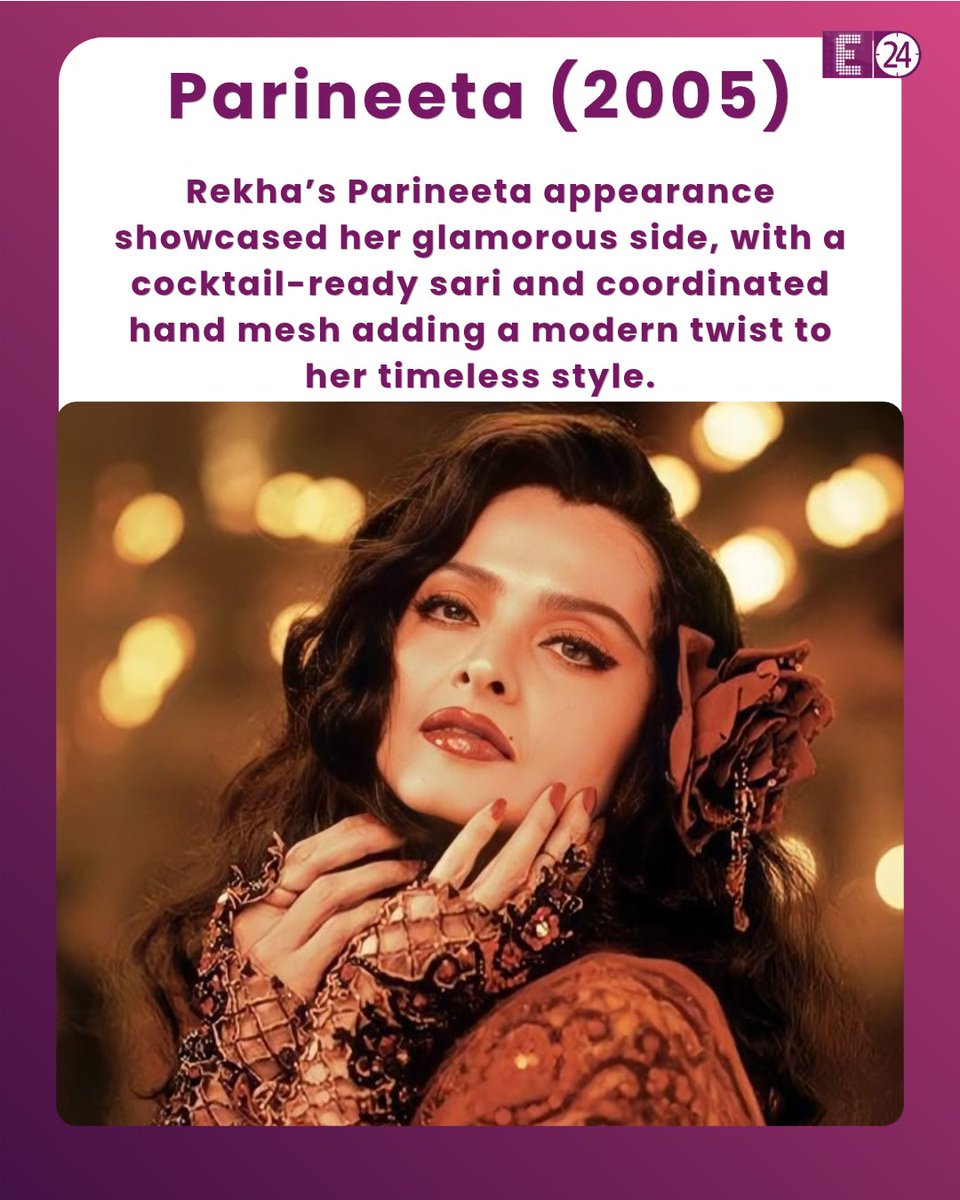 E24bollynews's tweet photo. From timeless sarees to glamorous ensembles, Rekhaโs on-screen fashion has always been unforgettable, setting trends and inspiring generations with her signature elegance, beauty and style.
.
.
.
#Rekha #RekhaFashion #BollywoodFashion #IconicStyle #OnScreenFashion #BollywoodStyle #FashionIcon #HindiCinema #entertainment #e24
Rekha, Rekha fashion, Rekha iconic looks, Bollywood fashion, iconic Bollywood style, vintage Bollywood fashion, Entertainment, E24