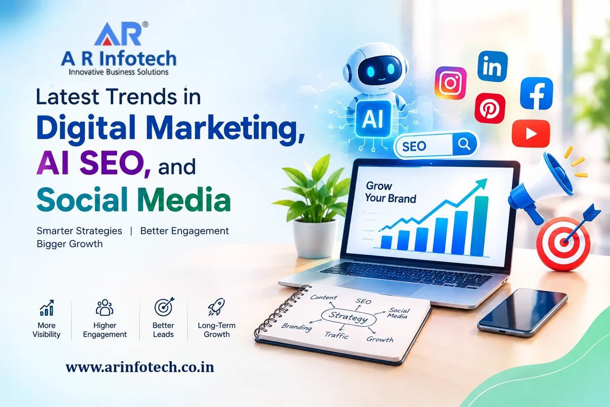 ARInfotech's tweet photo. Latest Trends in Digital Marketing: AI SEO and Social Media

Read More : https://t.co/QHwHhHVVoN

#DigitalMarketing; #DigitalMarketingTrends; #AISEO; #SEO; #ArtificialIntelligence; #SocialMediaMarketing; #AIinMarketing; #SearchEngineOptimization; #SocialMedia; https://t.co/WARBQDIsxF