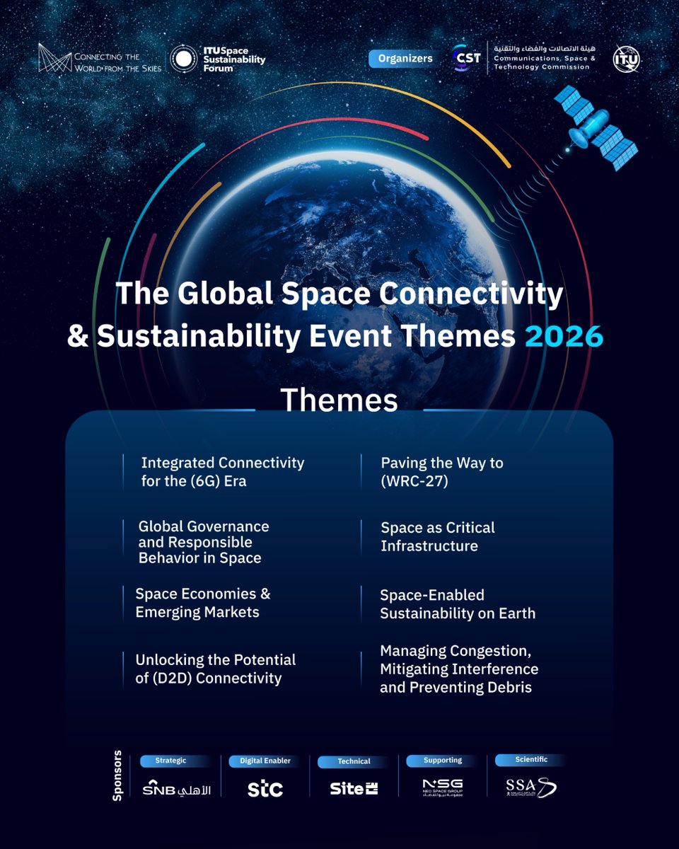 CST_KSA's tweet photo. @ITU Discover the Key Themes at the Global Space Connectivity & Sustainability Events, that's organized by #CST in partnership with @ITU, Register Now: https://t.co/iI3m5iyjbv
Riyadh | CST Headquarters
12 - 14 October 2026
#SCS26
#Connected_Earth_Sustainable_Space https://t.co/xfSwH6Y2f7