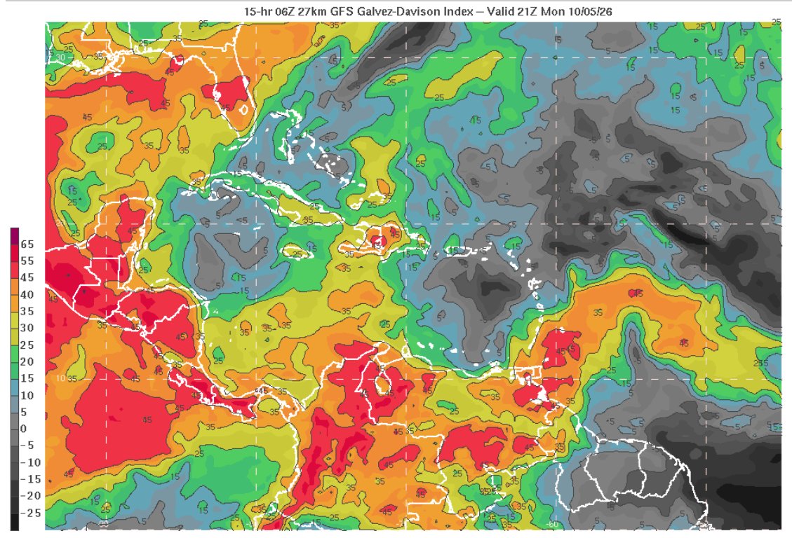 EstebanWXcast's tweet photo. Venezuela, 05OCT26. Creciente cizalladura vertical de viento y de núcleo en la capa 700hPa-sfc, ralentizará avance de OT57 y limitará la convección asociada a EW que le precede. Sin embargo, Advección y convergencia de humedad y orografía causarán tormentas en occidente y sur. https://t.co/tlYrKVnUaP