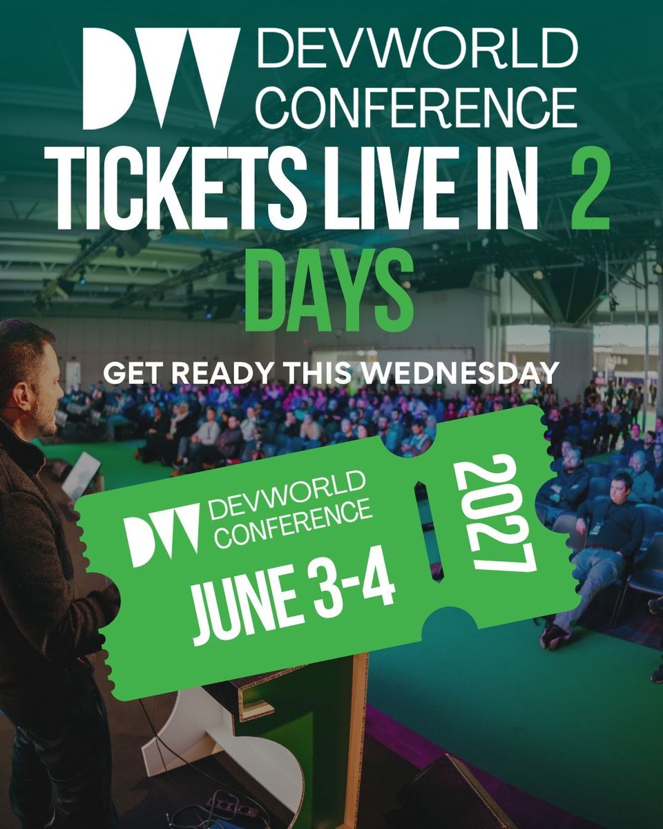 devworld_conf's tweet photo. Tickets are going live in 2 more days this Wednesday! 

Get ready for a conference you’ll never forget and become the developer of the future.

Get ready at https://t.co/YeAyPP7NOn https://t.co/QbliesewkY