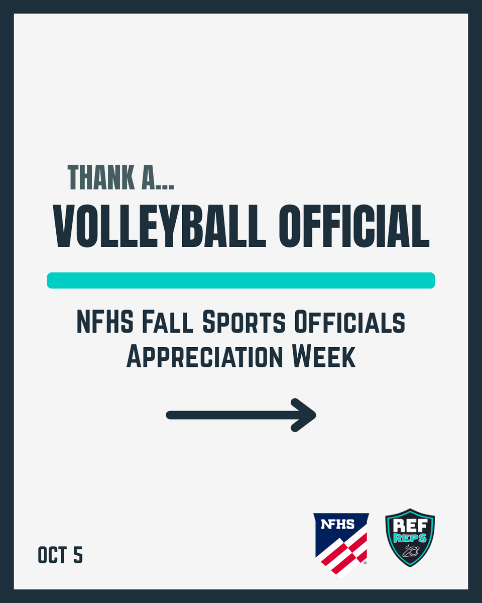 RefReps's tweet photo. 🏐 One rally can turn on a touch you almost couldn't see. Volleyball officials are watching for it. From the stand and the sideline, they make the call, and get the next serve going. THANK YOU to the #volleyballofficials who make it look easy.

#NFHS #OfficialsAppreciationWeek https://t.co/o3q6uP1NmE