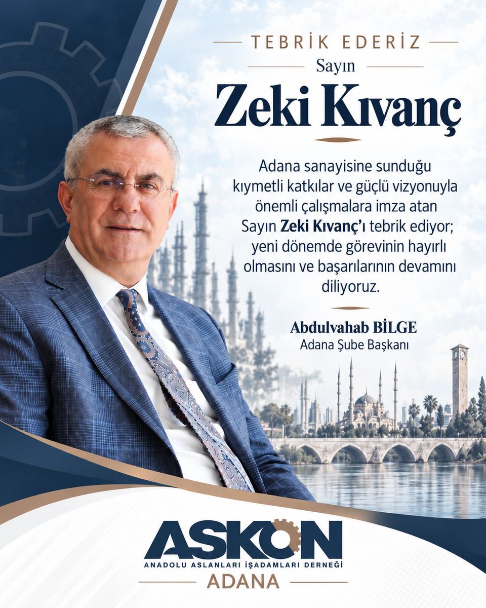 askonadana's tweet photo. Adana sanayisine sunduğu kıymetli katkılar ve güçlü vizyonuyla önemli çalışmalara imza atan Sayın Zeki Kıvanç’ı tebrik ediyor; yeni dönemde görevinin hayırlı olmasını ve başarılarının devamını diliyoruz.
#Askon #AskonAdana #ADASO https://t.co/145UiU4bjL