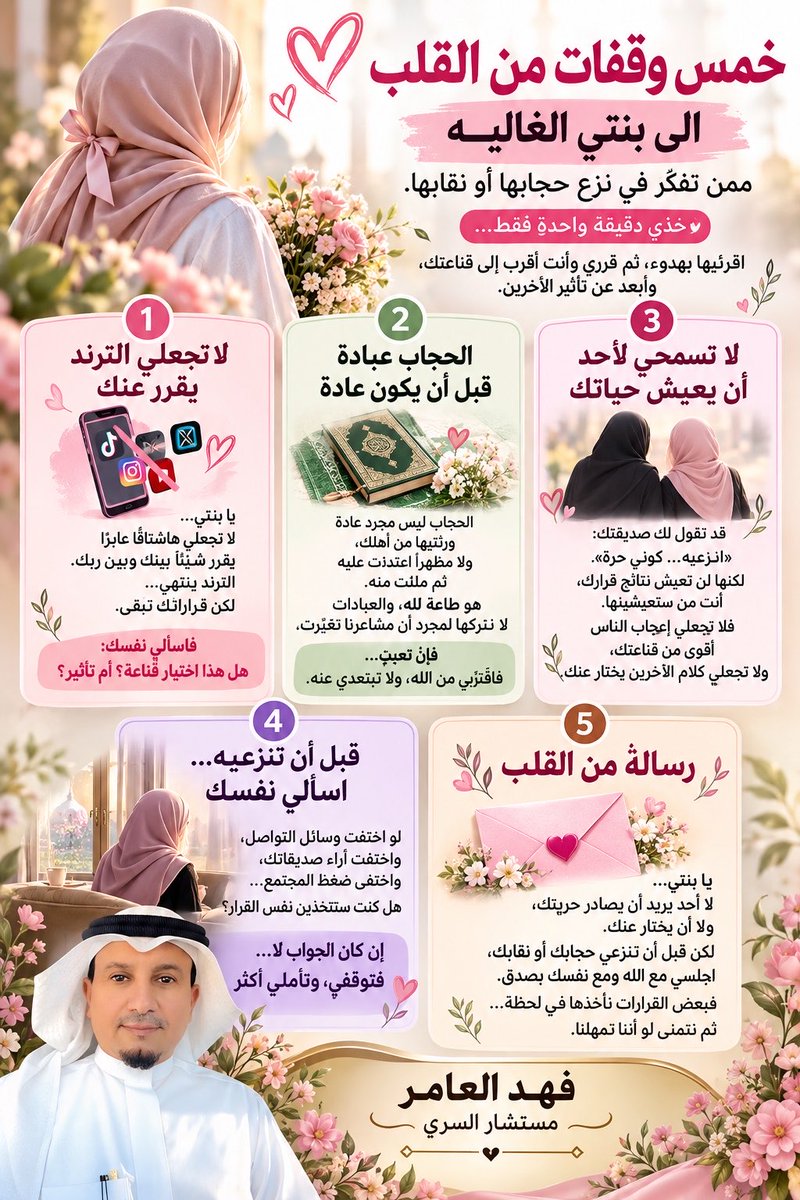 Fahad8989's tweet photo. الى بناتي الغاليات 💚

#٢٠٣٠_عزتنا_بحجابنا
#المجموعة_الدعوية 
#الجيش_السلماني 
#عطر_التغريدات
#الكلم_الطيب 
#ورد_Gp https://t.co/r6IeRDM9Qy