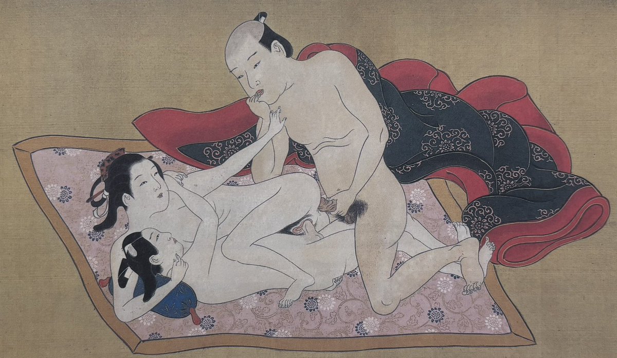 tuyashun's tweet photo. 「あ、あんたは邪魔。」
って絶対言ってる。

西川祐信　欠題春画
享保中期 https://t.co/AJyFI0u3ha
