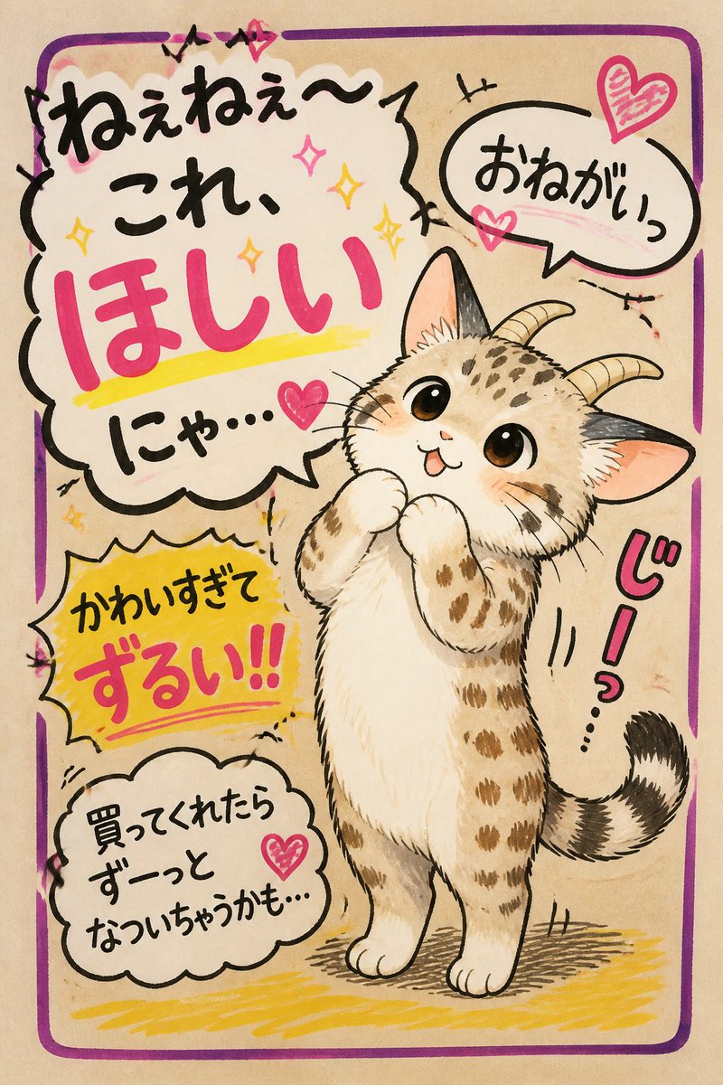 bsIJYVzQ52tdVAS's tweet photo. だいたい毎日ヤギまぬる

肉球つくりなPOP！

商品は分からないけれど
買ってあげたくなっちゃう
茶ヤギまぬるのおねがいPOP

#猫好きさんと繋がりたい #aiart https://t.co/kDWCSHUWiT