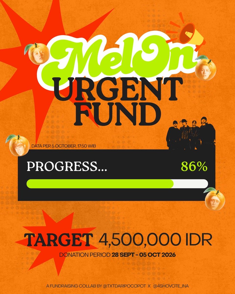 txtdaripocopot's tweet photo. 📢 MELON URGENT FUND LAST CALL 🍈🚨

SHOTTIES, THIS IS IT 😭 We’re officially on the FINAL DAY of our MELON URGENT FUND for LNGSHOT’s ROTY MMA fight! 🫵

Every contribution, no matter how big or small, gets us closer to that 100% 🥹🤞🏻

💸 TARGET: Rp4,500,000
🔥 PROGRESS: 86% 
⏳ENDS TODAY, 23.59 WIB 

LNGSHOT has been giving us their all, and now it’s our turn to show up for them. Let’s give them all the love, support, and effort they deserve 🍈❤️‍🔥

LET’S GET THIS TO 100% 🚀

➡️ Donate here: https://t.co/lsAVgUtxXa