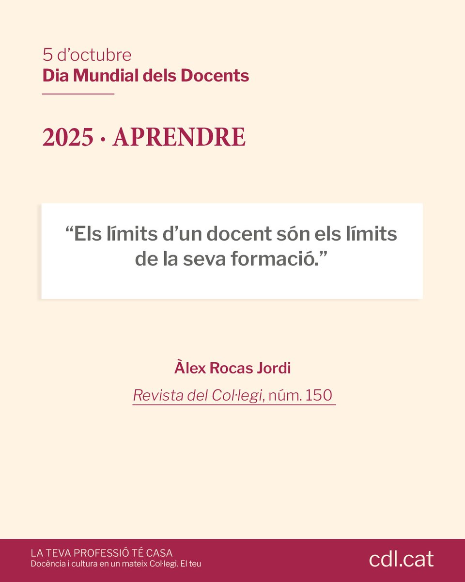 cdlcat's tweet photo. 👩‍🏫👨‍🏫 Què vol dir ser #docent? Hem tornat a l’hemeroteca de la Revista del Col·legi per recuperar tres reflexions sobre la professió docent escrites en moments molt diferents 👉 https://t.co/NQHb3Ob5QC

♥️ Feliç Dia Mundial dels Docents! https://t.co/aRTjt4ziMV