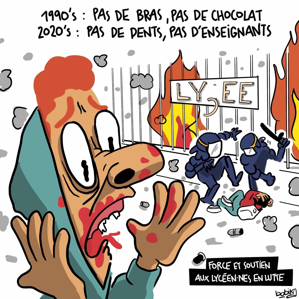 humanite_fr's tweet photo. Force et soutien aux lycéen.nes en lutte - Le dessin de Bobika ✍️ https://t.co/y6WGt8kdvJ