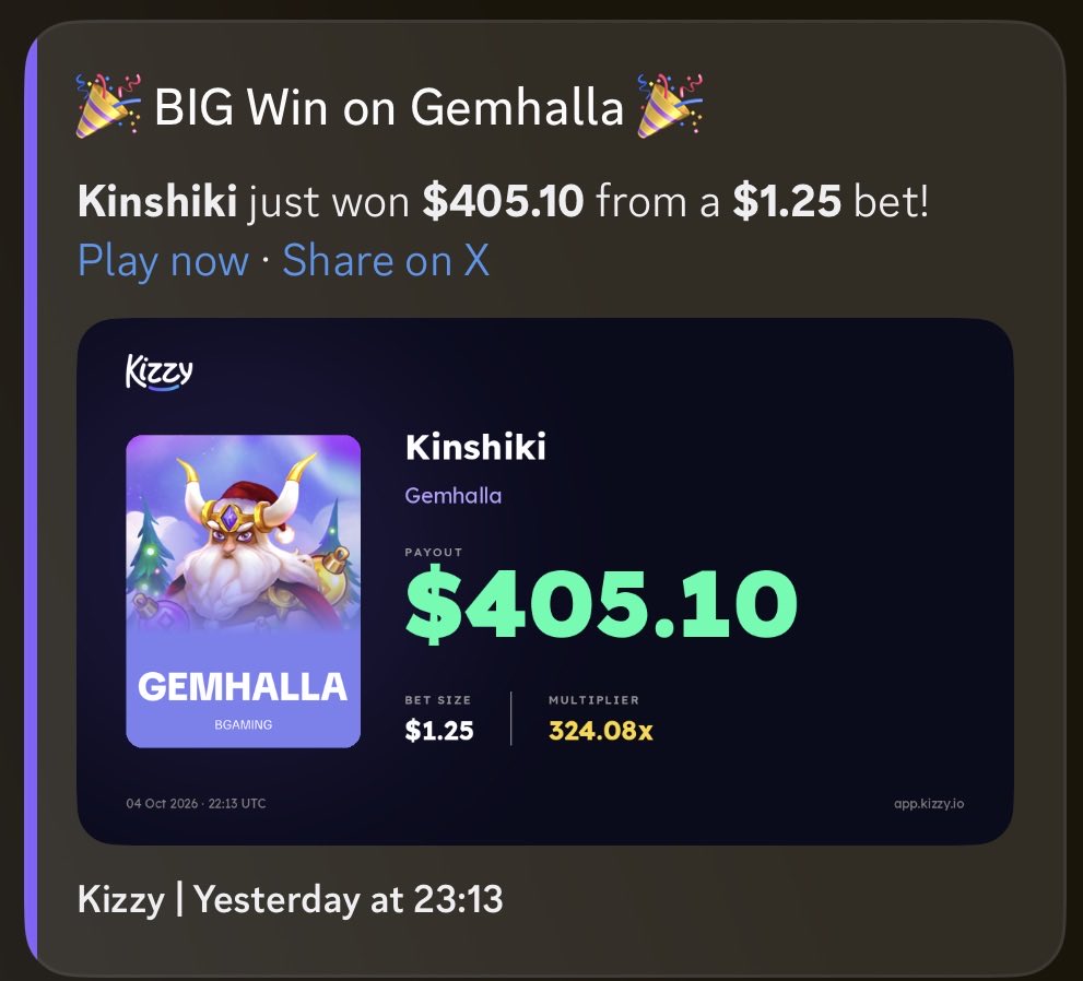 crexsol's tweet photo. 🎉 Someone just won $405 from a $1 bet on gemhalla at kizzy casino on Sunday what a way to begin the week ! https://t.co/Qunh4JgO9k